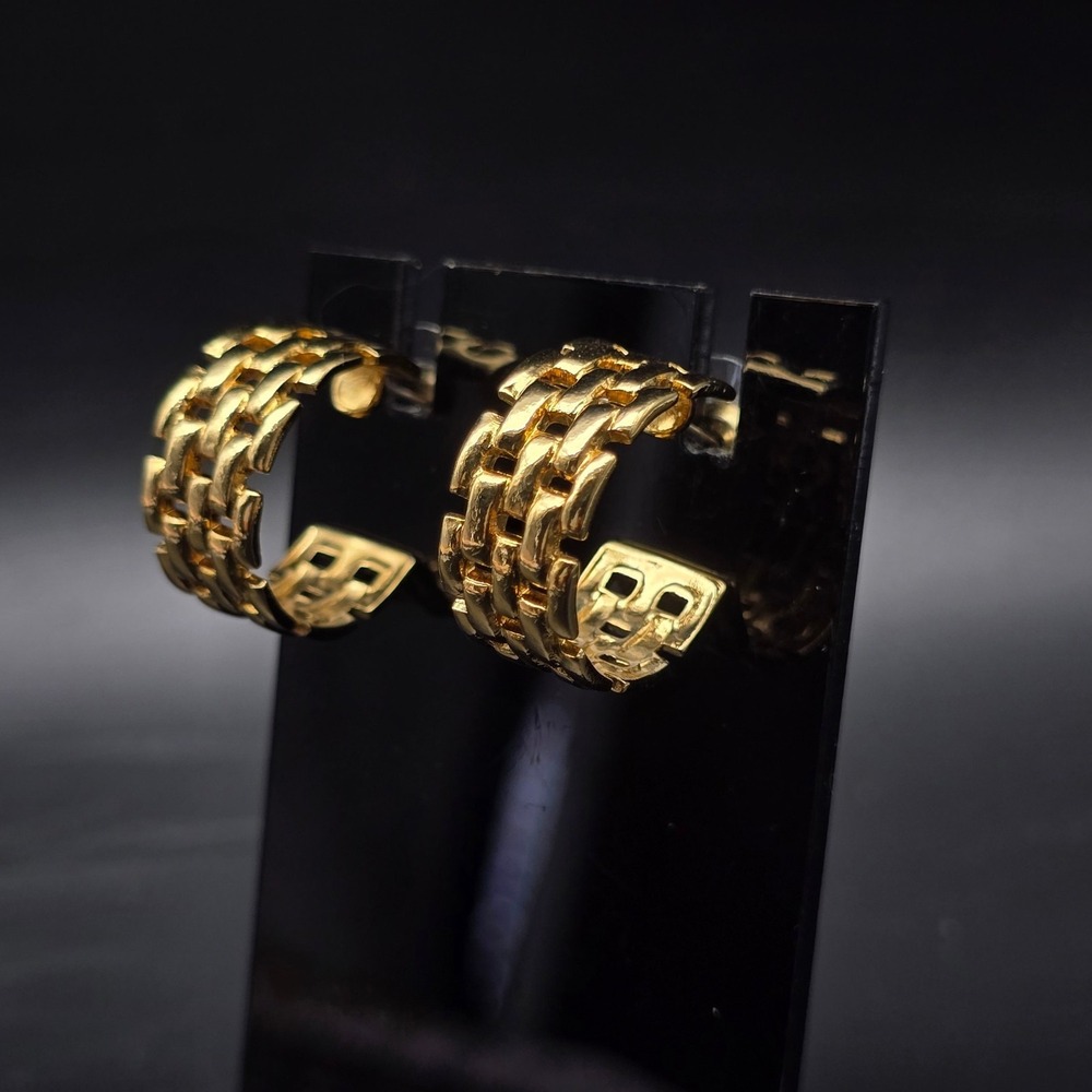 Avon 1996 Brick Chain Hoop Earrings Pierced Vintage Costume Jewelry